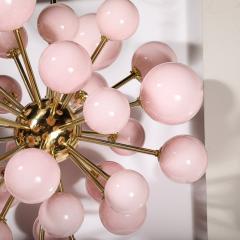 Modernist Handblown Murano Frosted Pink Hue Glass Brass Sputnik Chandelier - 3645640