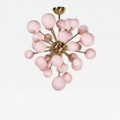 Modernist Handblown Murano Frosted Pink Hue Glass Brass Sputnik Chandelier - 3646344