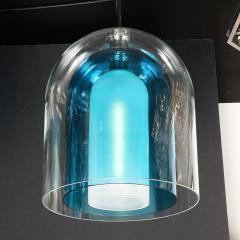 Modernist Handblown Murano Glass 3 Tier Mixed Blue Dome Form Pendant Chandeliers - 4233589
