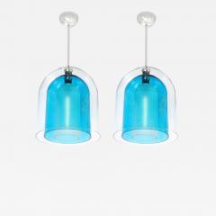 Modernist Handblown Murano Glass 3 Tier Mixed Blue Dome Form Pendant Chandeliers - 4237988