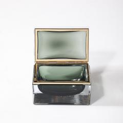 Modernist Handblown Murano Glass Box in Olive Green w Polished Brass Fittings - 4347650