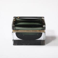 Modernist Handblown Murano Glass Box in Olive Green w Polished Brass Fittings - 4347652