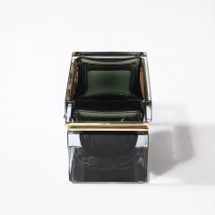 Modernist Handblown Murano Glass Box in Olive Green w Polished Brass Fittings - 4347653