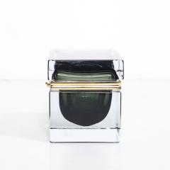 Modernist Handblown Murano Glass Box in Olive Green w Polished Brass Fittings - 4347658