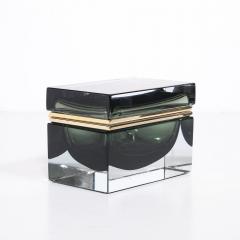 Modernist Handblown Murano Glass Box in Olive Green w Polished Brass Fittings - 4347659