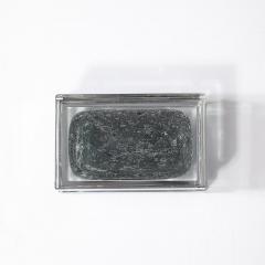 Modernist Handblown Murano Glass Box in Sage Grey W Pulegoso Detailing Nickel - 4347703
