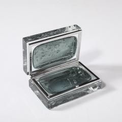 Modernist Handblown Murano Glass Box in Sage Grey W Pulegoso Detailing Nickel - 4347710