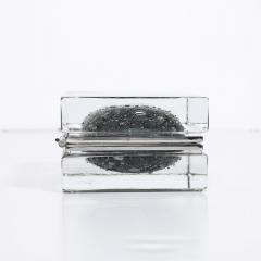 Modernist Handblown Murano Glass Box in Sage Grey W Pulegoso Detailing Nickel - 4347712