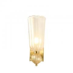 Modernist Handblown Murano Glass Elongated Tulip Sconces w 24 kt Gold Flecks - 3108800
