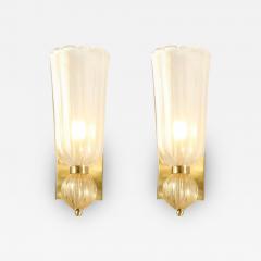 Modernist Handblown Murano Glass Elongated Tulip Sconces w 24 kt Gold Flecks - 3115530