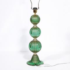 Modernist Handblown Murano Glass Table Lamps in Emerald Green w 24K Gold Flecks - 2909030