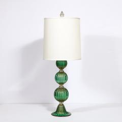 Modernist Handblown Murano Glass Table Lamps in Emerald Green w 24K Gold Flecks - 2909031