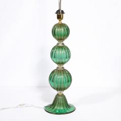 Modernist Handblown Murano Glass Table Lamps in Emerald Green w 24K Gold Flecks - 2909036