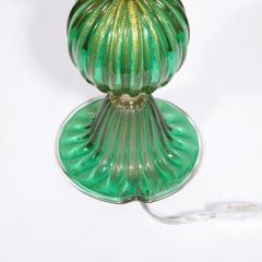 Modernist Handblown Murano Glass Table Lamps in Emerald Green w 24K Gold Flecks - 2909041