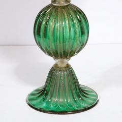 Modernist Handblown Murano Glass Table Lamps in Emerald Green w 24K Gold Flecks - 2909093