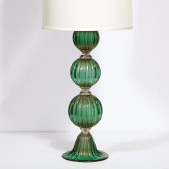 Modernist Handblown Murano Glass Table Lamps in Emerald Green w 24K Gold Flecks - 2909096