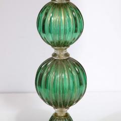 Modernist Handblown Murano Glass Table Lamps in Emerald Green w 24K Gold Flecks - 2909111