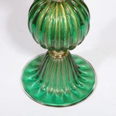 Modernist Handblown Murano Glass Table Lamps in Emerald Green w 24K Gold Flecks - 2909130