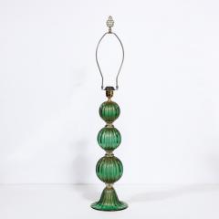 Modernist Handblown Murano Glass Table Lamps in Emerald Green w 24K Gold Flecks - 2909133