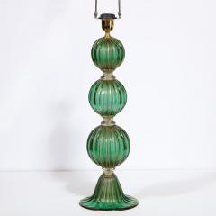 Modernist Handblown Murano Glass Table Lamps in Emerald Green w 24K Gold Flecks - 2909182