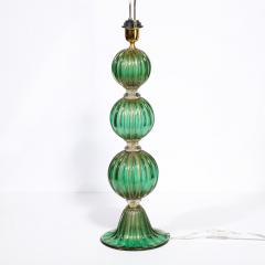 Modernist Handblown Murano Glass Table Lamps in Emerald Green w 24K Gold Flecks - 2909184