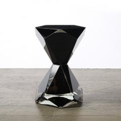 Modernist Handblown Murano Jet Black Faceted Hourglass End Table - 4438637