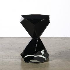 Modernist Handblown Murano Jet Black Faceted Hourglass End Table - 4438639