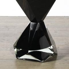 Modernist Handblown Murano Jet Black Faceted Hourglass End Table - 4438640
