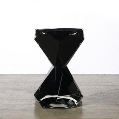 Modernist Handblown Murano Jet Black Faceted Hourglass End Table - 4438641