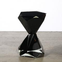 Modernist Handblown Murano Jet Black Faceted Hourglass End Table - 4438643