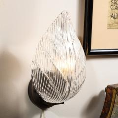 Modernist Handblown Murano Leaf Form Sconce in Transparent Reeded Glass - 3108808