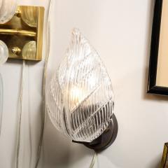 Modernist Handblown Murano Leaf Form Sconce in Transparent Reeded Glass - 3108962