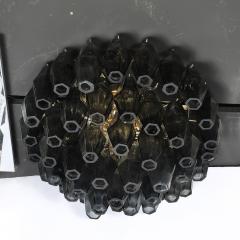 Modernist Handblown Murano Smoked Glass Polyhedral Flush Mount w Brass Fittings - 4744765