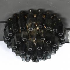 Modernist Handblown Murano Smoked Glass Polyhedral Flush Mount w Brass Fittings - 4744766