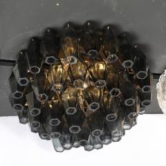 Modernist Handblown Murano Smoked Glass Polyhedral Flush Mount w Brass Fittings - 4744773