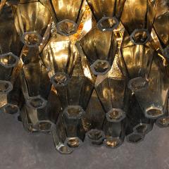 Modernist Handblown Murano Smoked Glass Polyhedral Flush Mount w Brass Fittings - 4744836