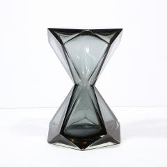 Modernist Handblown Murano Smoked Graphite Faceted Hourglass Side End Table - 2365919