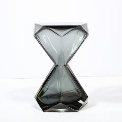 Modernist Handblown Murano Smoked Graphite Faceted Hourglass Side End Table - 2365920