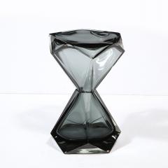 Modernist Handblown Murano Smoked Graphite Faceted Hourglass Side End Table - 2365921