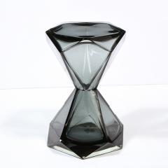 Modernist Handblown Murano Smoked Graphite Faceted Hourglass Side End Table - 2365923
