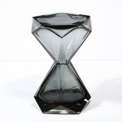 Modernist Handblown Murano Smoked Graphite Faceted Hourglass Side End Table - 2365924