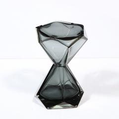 Modernist Handblown Murano Smoked Graphite Faceted Hourglass Side End Table - 2365951