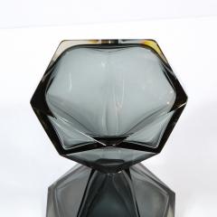 Modernist Handblown Murano Smoked Graphite Faceted Hourglass Side End Table - 2365954