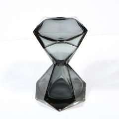 Modernist Handblown Murano Smoked Graphite Faceted Hourglass Side End Table - 2365955