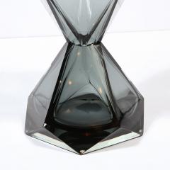 Modernist Handblown Murano Smoked Graphite Faceted Hourglass Side End Table - 2365961