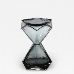 Modernist Handblown Murano Smoked Graphite Faceted Hourglass Side End Table - 2370387