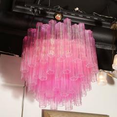 Modernist Handblown Murano Translucent Fuschia Chandelier with Chrome Fittings - 2551404