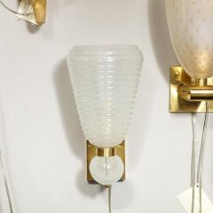 Modernist Handblown Ribbed Murano Sconces w 24 Karat White Gold Flecks - 3108857