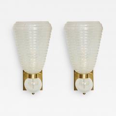 Modernist Handblown Ribbed Murano Sconces w 24 Karat White Gold Flecks - 3110936