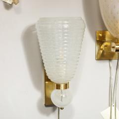 Modernist Handblown Ribbed Murano Sconces w 24 Karat White Gold Flecks - 4438924